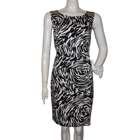 CALVIN KLEIN Dress, 12, Abstract Floral/Zebra, Sleeveless, Career, Black & White - Picture 1 of 13